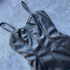 ASOS LUXE Dress Womens US 4 Black Faux Leather Bustier Bodycon Mini Lace Up